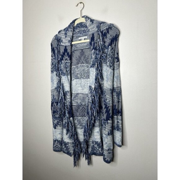 American Eagle Cotton Blue & White Open Fringe Cardigan Sweater Women's Small - Picture 6 of 10